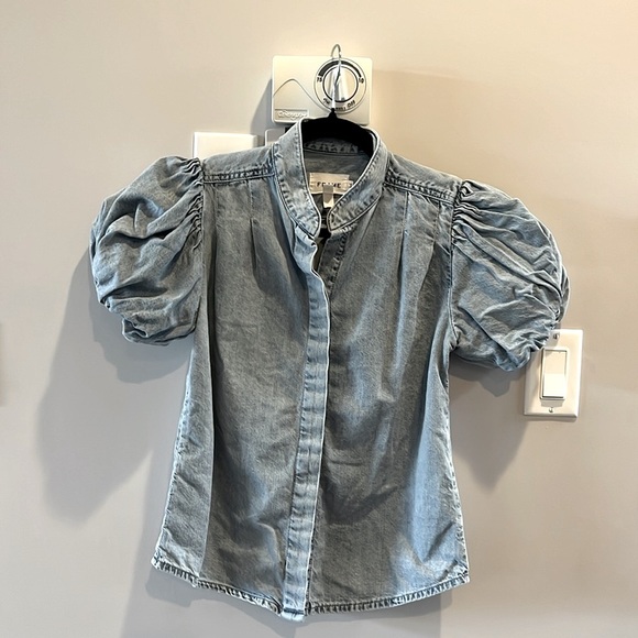FRAME  Pleated Puff Sleeve Top in Cresthaven - Picture 5 of 11